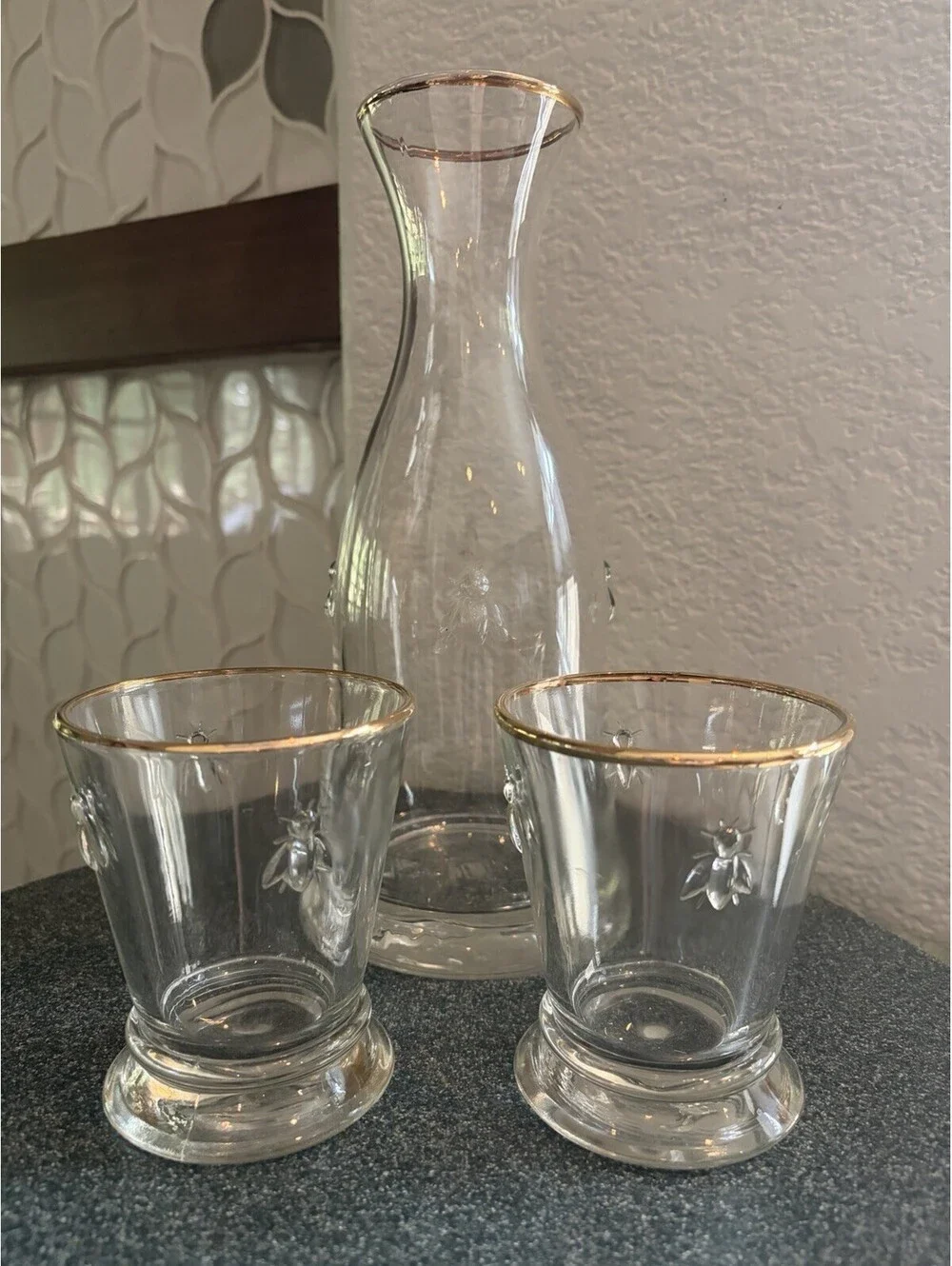 LA ROCHERE Ltd Edition CARAFE Bees Gold Rim GLASS 9